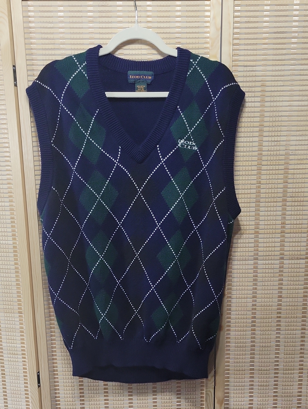 Vintage Izod Club Argyle Sweater Vest - Blue/Green/White/Black - XL